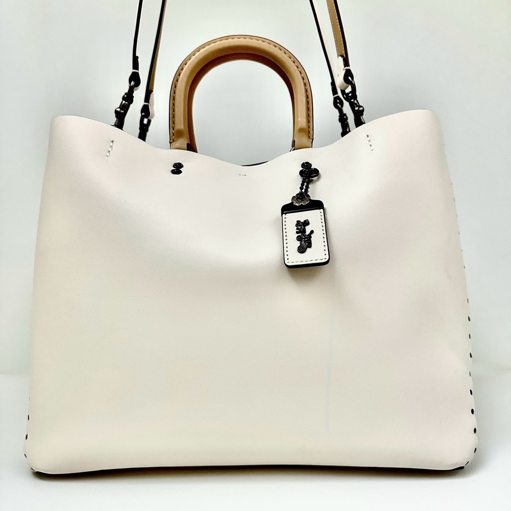 COACH 1941 Chalk White Rogue Tote 39 With Tea Rose Appliqué